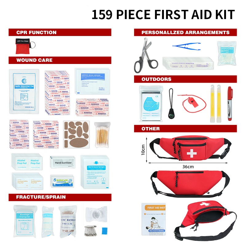 159-Piece First Aid Kit with Waist Bag