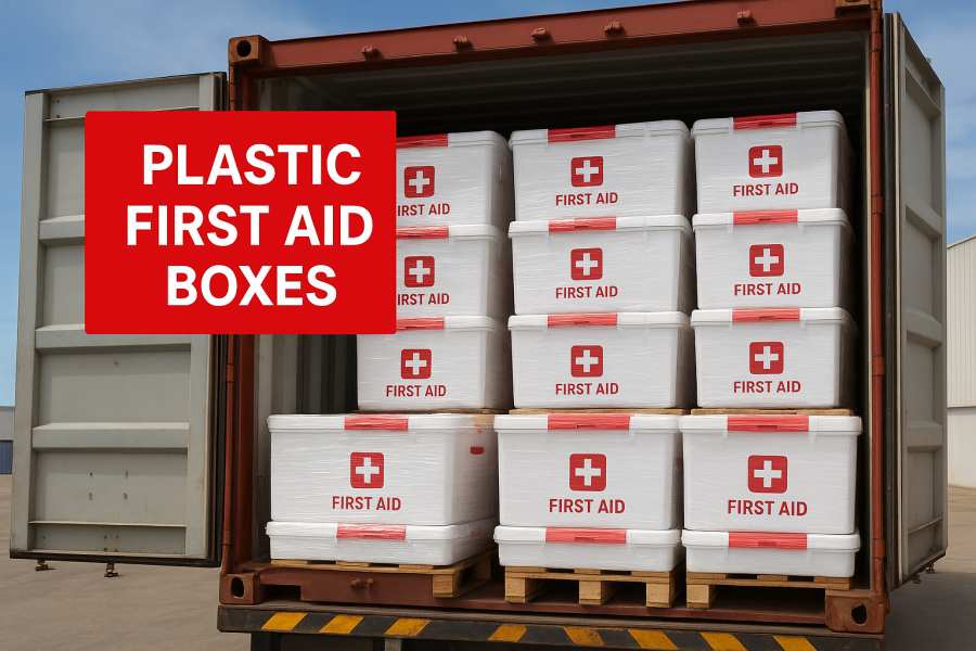 Yiwu Kebon Healthcare Ships a Full Container of Plastic First Aid Boxes to Dubai