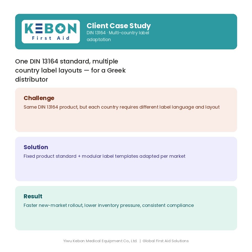 One Standard, Multiple Markets: How Yiwu Kebon Healthcare Solved Multi-Country Layout Compliance for a Greek Customer's DIN 13164 First Aid Kits